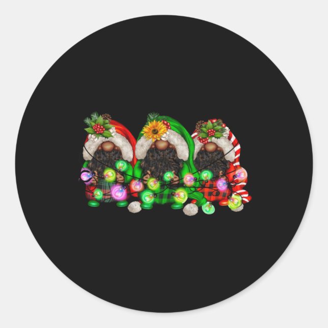 Christmas Afro African American Black Gnomes Xmas  Runder Aufkleber (Vorderseite)