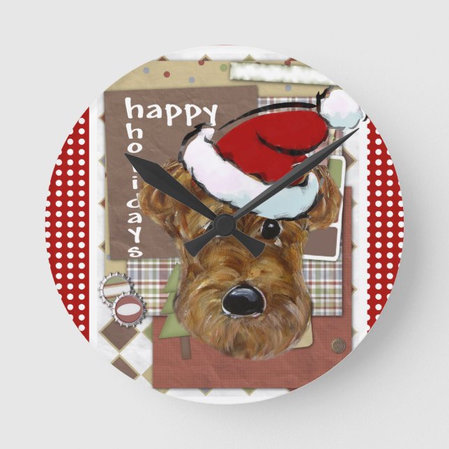 CHRISTMAS AIREDALE RUNDE WANDUHR (Vorderseite)