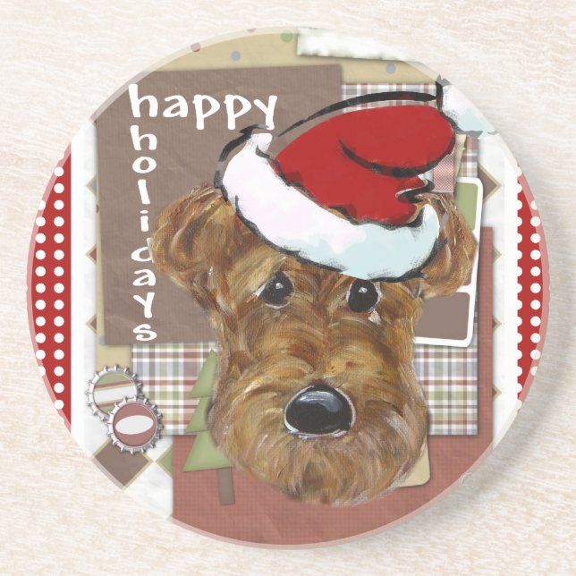 CHRISTMAS AIREDALE SANDSTEIN UNTERSETZER (Vorne)