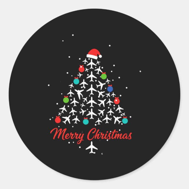 Christmas Airplane Tree Merry Christmas Lot Travel Runder Aufkleber (Vorderseite)