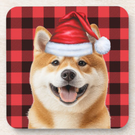 Christmas Akita Dog Red Buffalo Plaid Holiday Getränkeuntersetzer