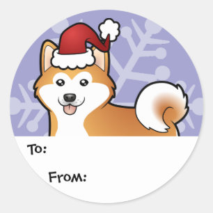 Christmas Akita Inu / Shiba Inu Runder Aufkleber