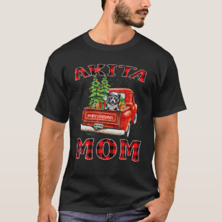 Christmas Akita Mama Hat Santa Truck Tree Karierte T-Shirt