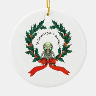 Christmas Alien Wreath Keramik Ornament