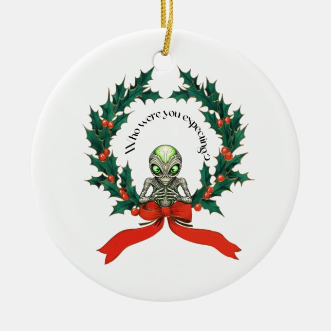 Christmas Alien Wreath Keramik Ornament (Vorne)