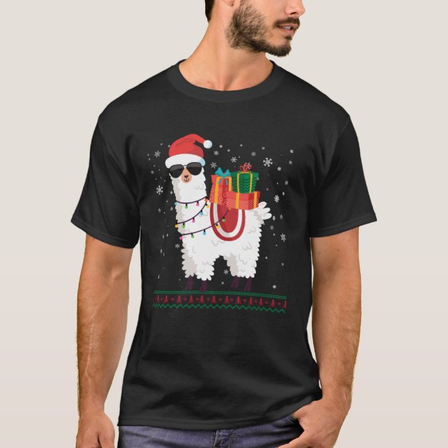 Christmas Alpaca   Llama Ugly Christmas T-Shirt (Vorderseite)