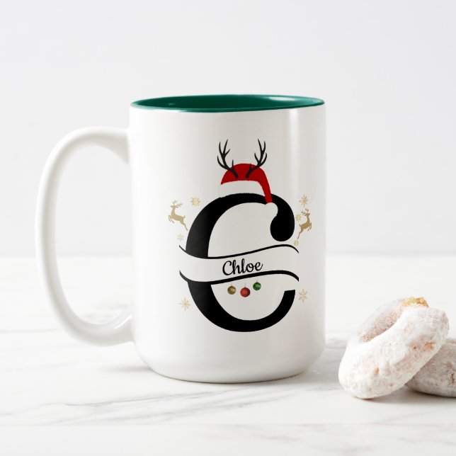 Christmas Alphabet Collection – Letter C Design Zweifarbige Tasse (Mit Donut)