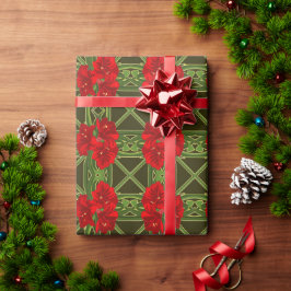 Christmas Amaryllis Dark Green Gift Wrap Geschenkpapier