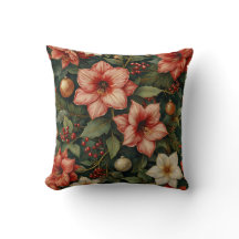 Christmas Amaryllis & Ornament Floral Pillow