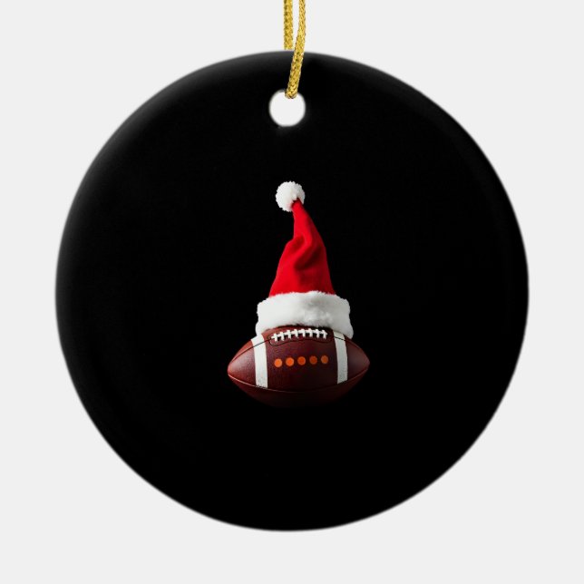 Christmas American Football Ball Santa Hat (1) Keramik Ornament (Vorne)