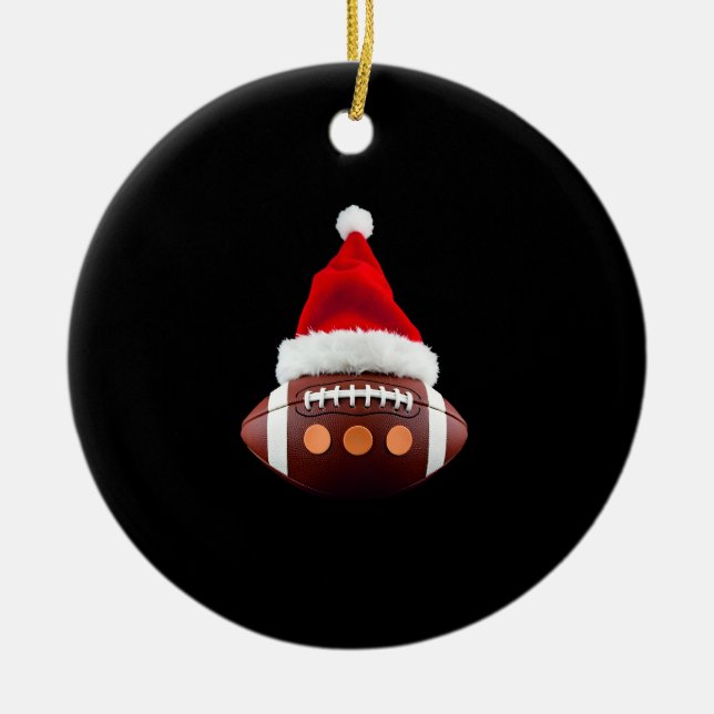 Christmas American Football Ball Santa Hat (2) Keramik Ornament (Vorne)