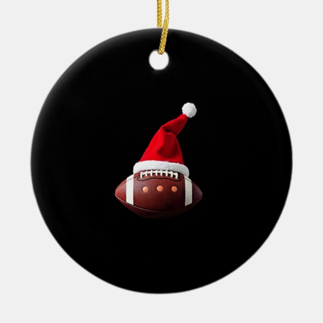 Christmas American Football Ball Santa Hat (3) Keramik Ornament (Vorne)