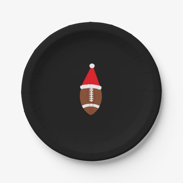Christmas American Football Ball Weihnachtsmannmüt Pappteller (Vorderseite)