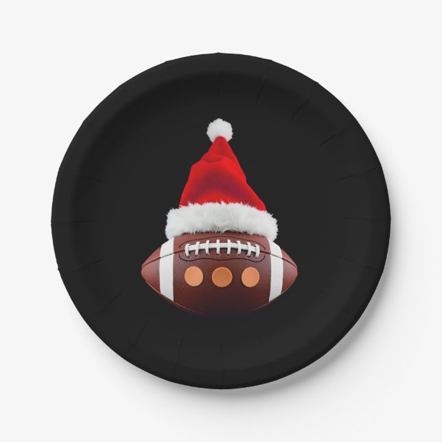 Christmas American Football Ball Weihnachtsmannmüt Pappteller (Vorderseite)