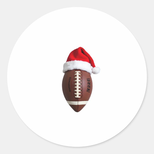 Christmas American Football Ball Weihnachtsmannmüt Runder Aufkleber (Vorderseite)