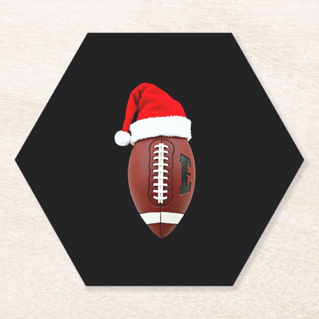 Christmas American Football Ball Weihnachtsmannmüt Untersetzer (Vorderseite)