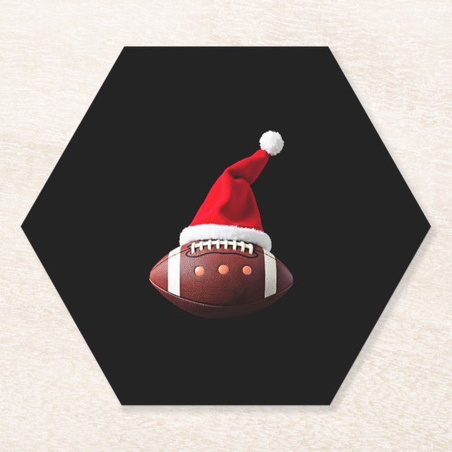 Christmas American Football Ball Weihnachtsmannmüt Untersetzer (Vorderseite)