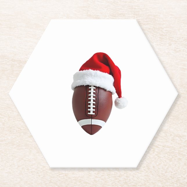 Christmas American Football Ball Weihnachtsmannmüt Untersetzer (Vorderseite)