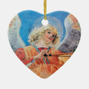 CHRISTMAS ANGEL Blue Sapphire Herz Keramik Ornament