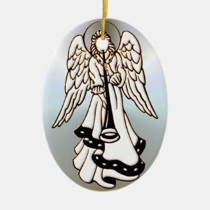 Christmas Angel Brass Trumpet Keramikornament