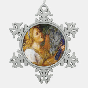 CHRISTMAS ANGEL MAKING MUSIC blau grün türkis Schneeflocken Zinn-Ornament