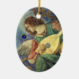 CHRISTMAS ANGEL MAKING MUSIC Blue Gem Stone Keramik Ornament
