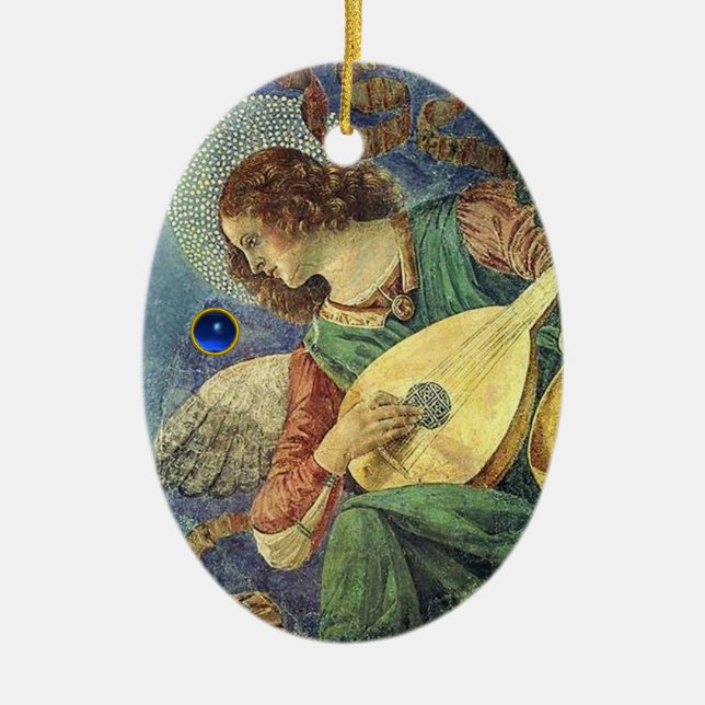 CHRISTMAS ANGEL MAKING MUSIC Blue Gem Stone Keramik Ornament (Vorne)