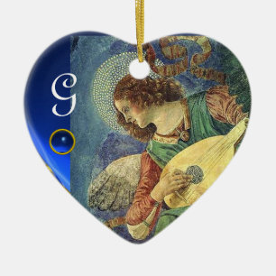 CHRISTMAS ANGEL MAKING MUSIC Heart GemMonogram Keramikornament