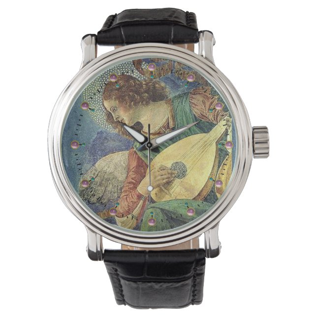 CHRISTMAS ANGEL MAKING MUSIC / PINK AMETHYST GEMS ARMBANDUHR (Vorderseite)