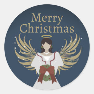 Christmas Angel Merry Neutral Elegant Wreath Wings Runder Aufkleber