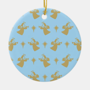Christmas Angel Nativity Star Baby Blue Gold Keramik Ornament