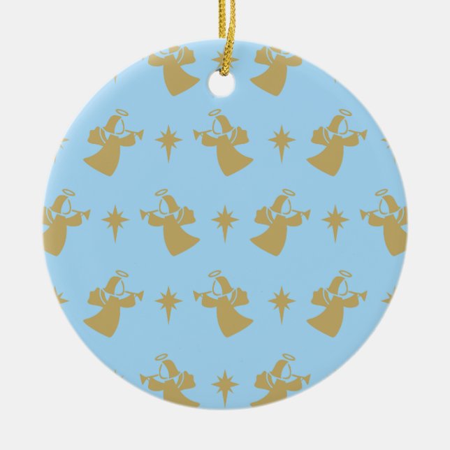 Christmas Angel Nativity Star Baby Blue Gold Keramik Ornament (Vorne)