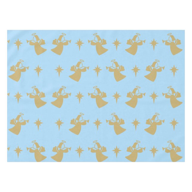 Christmas Angel Nativity Star Baby Blue Gold Tischdecke (Vorderseite (Horizontal))