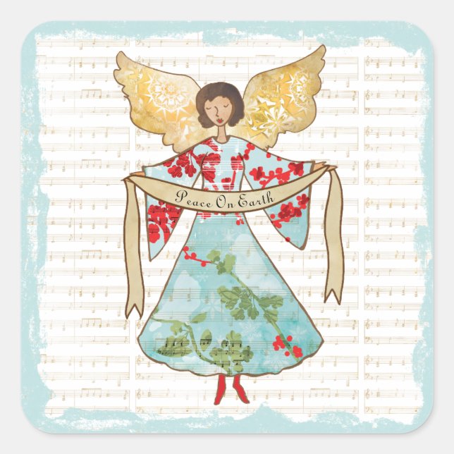 Christmas Angel Personalisiert Quadratischer Aufkleber (Vorderseite)
