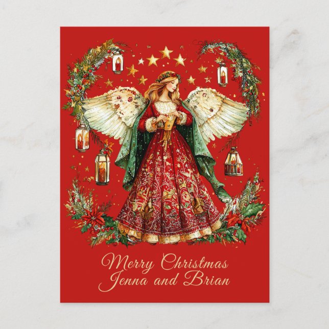Christmas Angel personalized Holiday Postcard Feiertagspostkarte (Vorderseite)