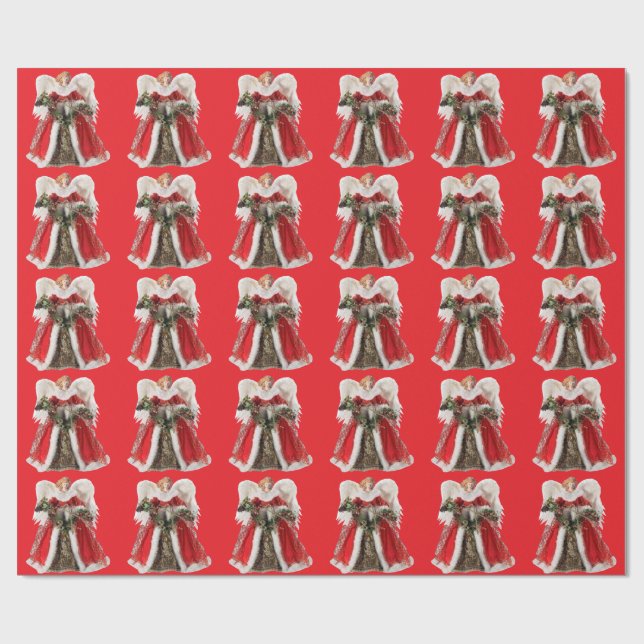 Christmas Angel Red Wrapping Paper Geschenkpapier (Flach)