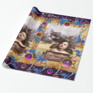 CHRISTMAS ANGEL, ROT BLUE FLORAL PARCHMING PINK GE GESCHENKPAPIER