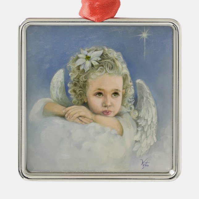Christmas Angel Square Ornament Aus Metall (Vorne)