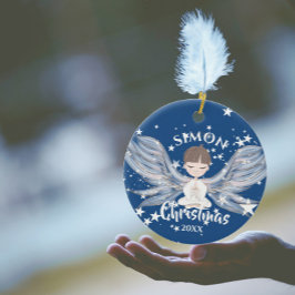 Christmas Angel Stars Foto Blau Niedliche Keramik Ornament