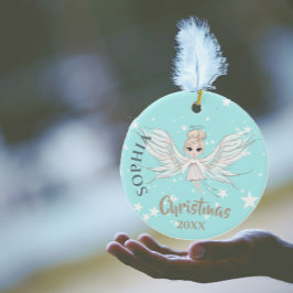 Christmas Angel Stars Foto Blue Pink Niedlich Keramik Ornament