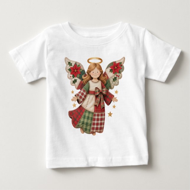 Christmas Angel with Golden Stars Baby T-shirt (Vorderseite)
