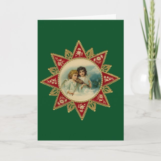 Christmas Angels Caroling - Vintage Fine Art Card Feiertagskarte (Vorderseite)
