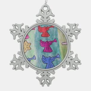 Christmas Angels With Trumpets Schneeflocken Zinn-Ornament