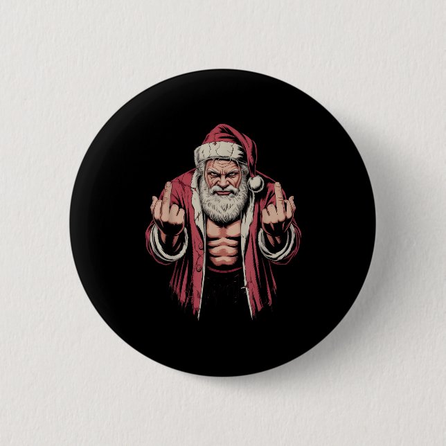Christmas Angry Santa Middle Finger Sarcastic Xmas Button (Vorderseite)