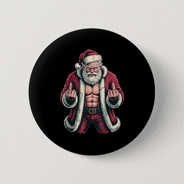 Christmas Angry Santa Middle Finger Sarcastic Xmas Button (Vorderseite)