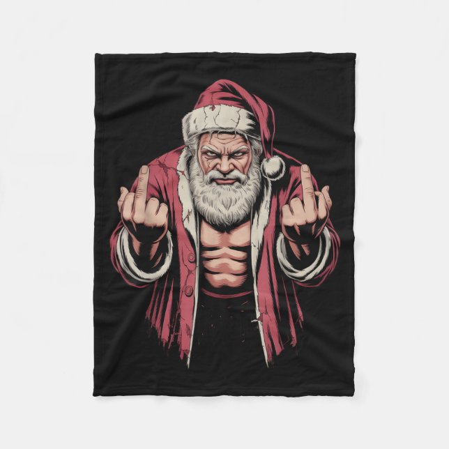 Christmas Angry Santa Middle Finger Sarcastic Xmas Fleecedecke (Vorderseite)