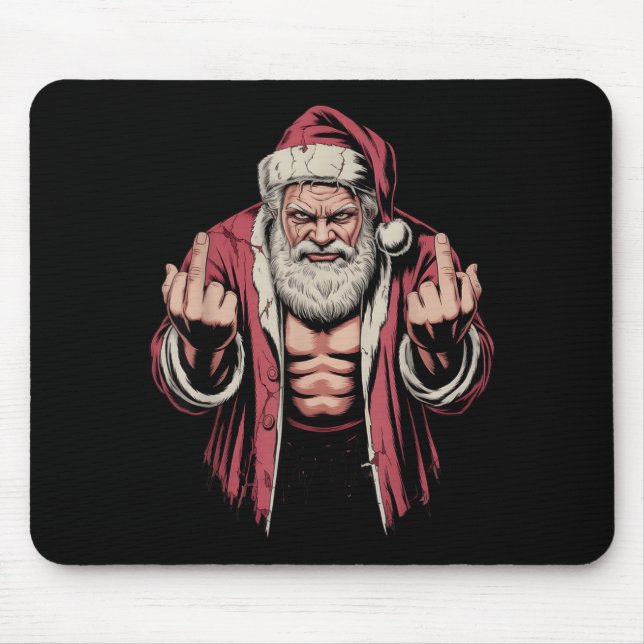 Christmas Angry Santa Middle Finger Sarcastic Xmas Mousepad (Vorne)