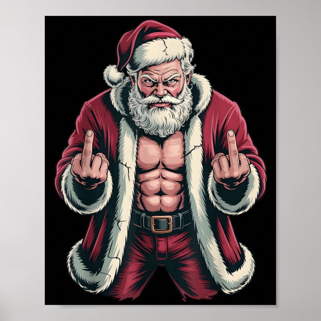 Christmas Angry Santa Middle Finger Sarcastic Xmas Poster (Vorne)
