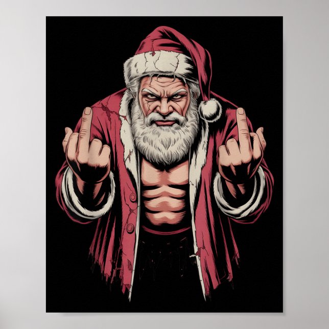 Christmas Angry Santa Middle Finger Sarcastic Xmas Poster (Vorne)
