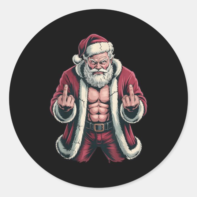 Christmas Angry Santa Middle Finger Sarcastic Xmas Runder Aufkleber (Vorderseite)